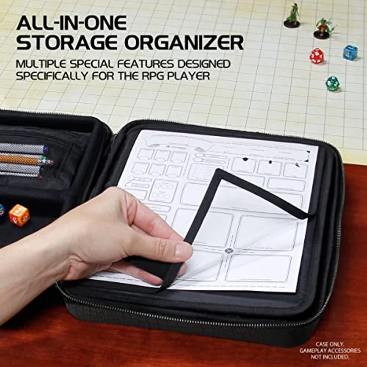 ENHANCE RPG-Organizer-Etui, Sammleredition (Drachen Schwarz) - mit integriertem Charakterbogenhalter, Würfelrollbereich, Stifttasche und Miniatur-Schaumstoffablage – Bild 2