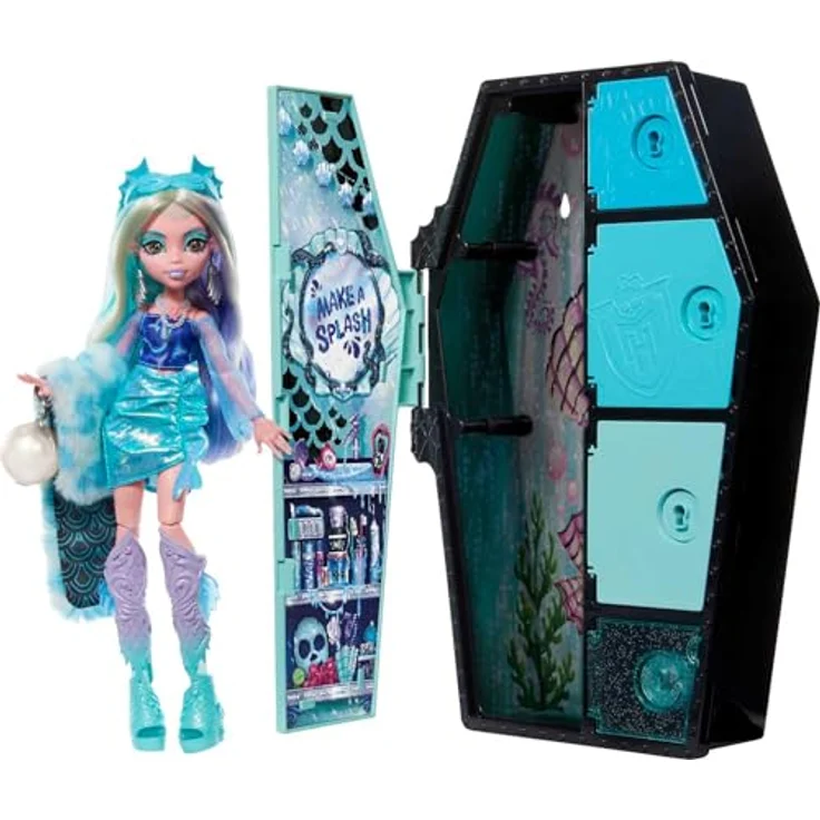 Monster High-Puppe und verschiedene Outfits, Lagoona Blue, Skulltimate Secrets: Fearidescent-Serie, Spind mit über 19 Überraschungen, HNF77 – Bild 1