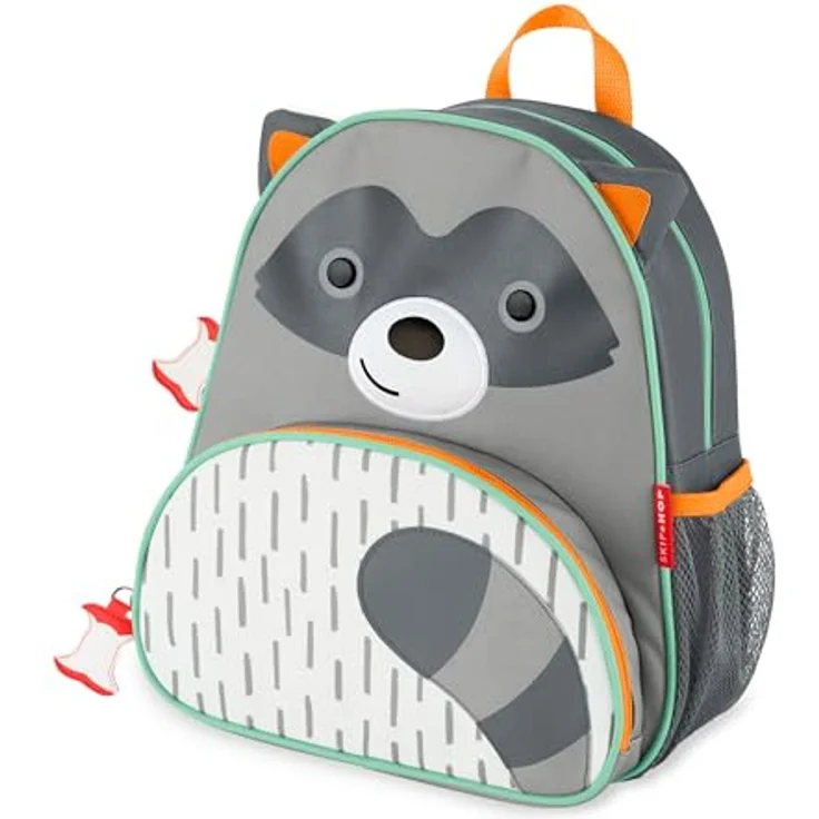 Skip Hop Zoo Kleiner Rucksack - Waschbär, Kindergartenrucksack mit niedlichem Design und praktischer Größe, grau – Bild 1
