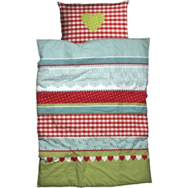 Casatex Renforcé Bettwäsche Herz KARO moderner Landhausstil genießen Sie Hüttenromantik in kuscheliger Baumwoll Bettwäsche rot-grün 135 cm x 200 cm