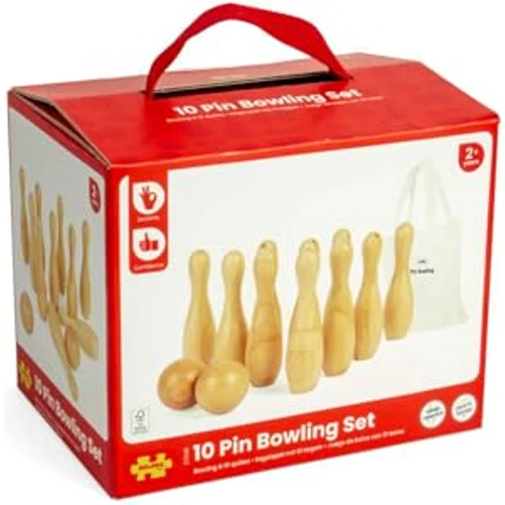 Bigjigs Toys Bowling-Set, 12-teiliges Holzkegelspiel mit 10 Pins und 2 Bällen, umweltfreundliches Gartenset für Kinder ab 2 Jahren – Bild 4