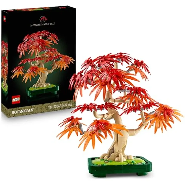 LEGO Botanicals Japanischer Roter Ahorn, Bonsai-Baum Bauset mit roten & orangen Blättern in dunkelgrüner Schale, künstliche Pflanze für Erwachsene - 10348