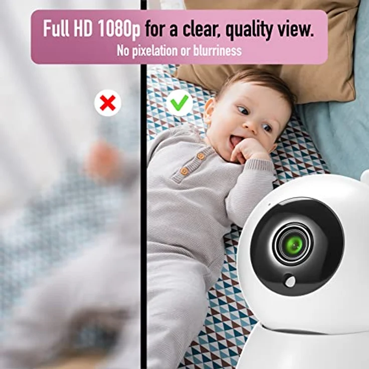 Sainlogic Video Babyphone mit Kamera,1080P FHD 5 Zoll LCD Display, Tag und Nachtansicht,100m Reichweite, Weitwinkelobjektiv, Weckfunktion, Temperatursensor, Weiß – Bild 4