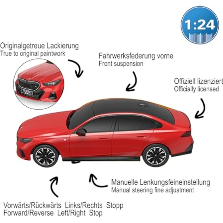 Jamara BMW i5 1:24 Deluxe Car Modell, rot, 2,4GHz, lizenziert, 340 PS, 400 Nm, Ferngesteuertes Auto – Bild 4