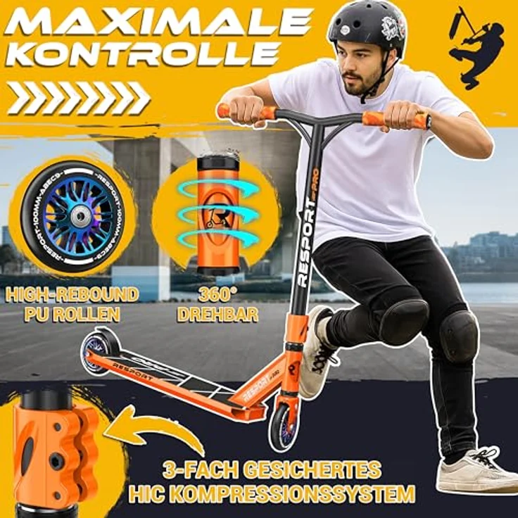 RE:SPORT REVO PRO Stunt Scooter, Profi Stuntroller mit 110mm PU Rädern, ABEC 9 Kugellager, Y-Bar, inkl. Ständer, für Kinder & Erwachsene – Bild 2