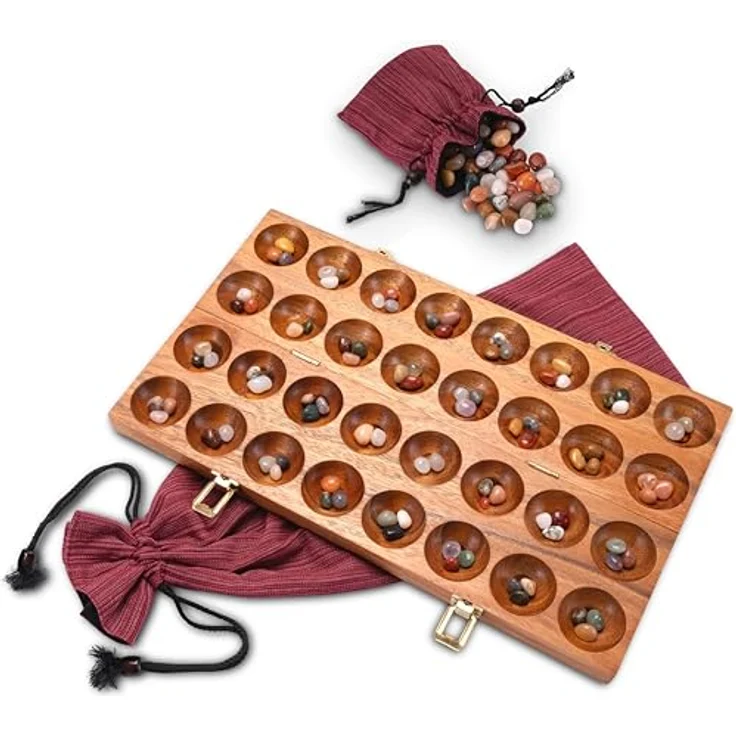Logoplay Holzspiele Hus Spiel mit Metallverschlüssen Gold, Strategiespiel für 2 Spieler mit 75 Edelsteinen und großem Stoffbeutel, Samena-Holz, 25 x 44 cm – Bild 1