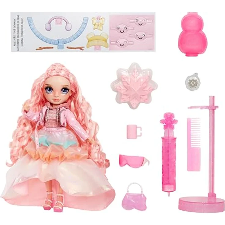 Rainbow High Anziehpuppe Winter Wonderland Doll - Bella (Pink) mit formbarem Schnee und Schneemann Bastelset – Bild 2