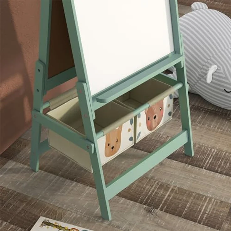 AIYAPLAY 3 in 1 Kinder Staffelei, Doppelseitig mit Tafel und Whiteboard, Grün, 54 x 46,5 x 93 cm, inkl. Aufbewahrungskörben für Kunstutensilien – Bild 9