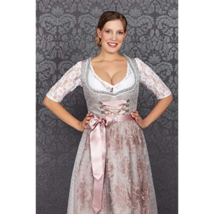 Edelnice Dirndl Aurelie, Midi Dirndl mit Jaquardstoff und Spitzenschürze, zart rose – Bild 7