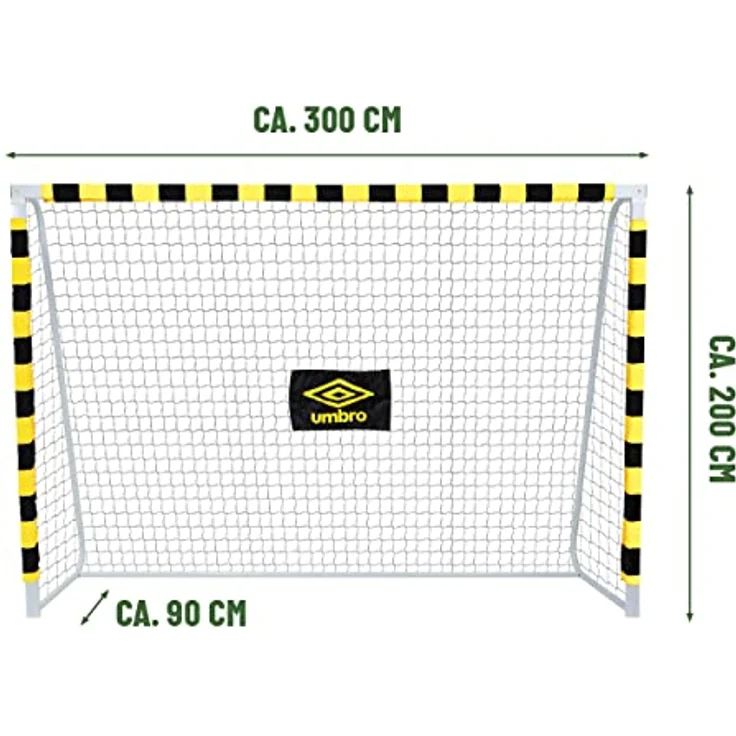 Umbro Fußballtor - 300 x 200 x 90 cm - Metall - Fußball-Trainingsgeräte für alle Altersgruppen - Einfache Montage - Schwarz/Gelb – Bild 2