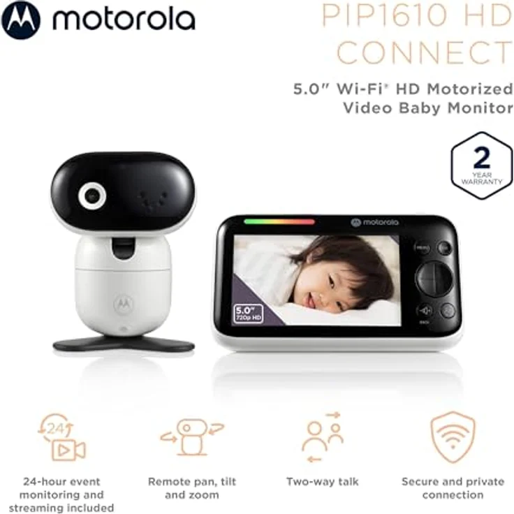 Motorola Nursery PIP1610 HD WiFi Video Babyphone mit 5" HD 720p Elterneinheit App – Ferngesteuertes Schwenken, Neigen und Zoomen – Zwei-Wege-Gespräch – Sicher und privat – Bild 4