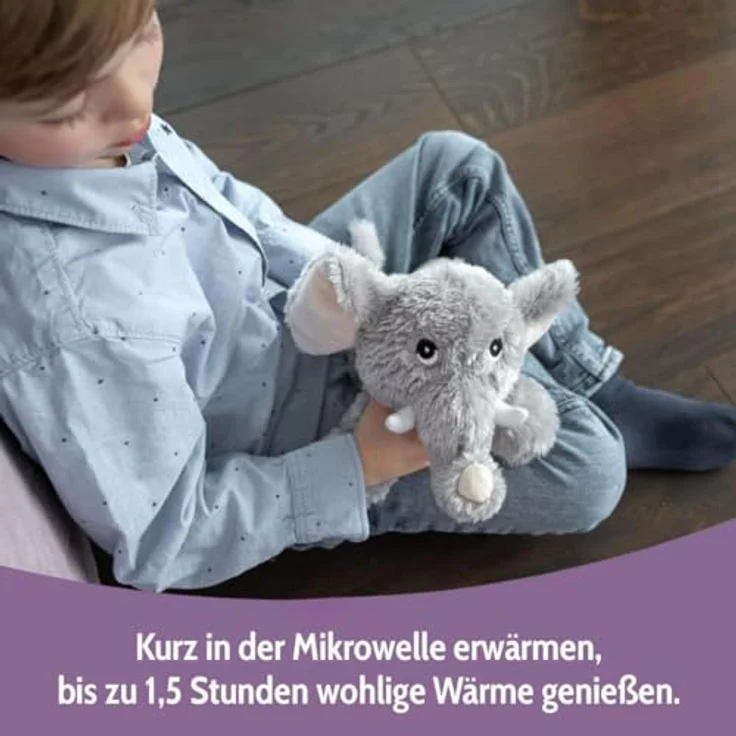 Habibi Plush Classic Wärmetier Elefant, Kuscheltier und Wärmekissen mit natürlichen Hirsekörnern, Duftkomposition aus Lavendel, Jasmin, Lemongras und Vanille, 35 cm – Bild 5