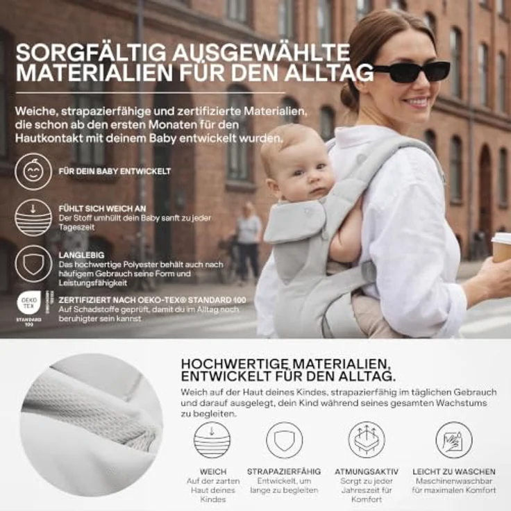 Koala Cuddle Carry, Babytrage für Neugeborene bis 20,4 kg, verstellbare Kopfstütze, 3 Tragepositionen, farblos – Bild 9
