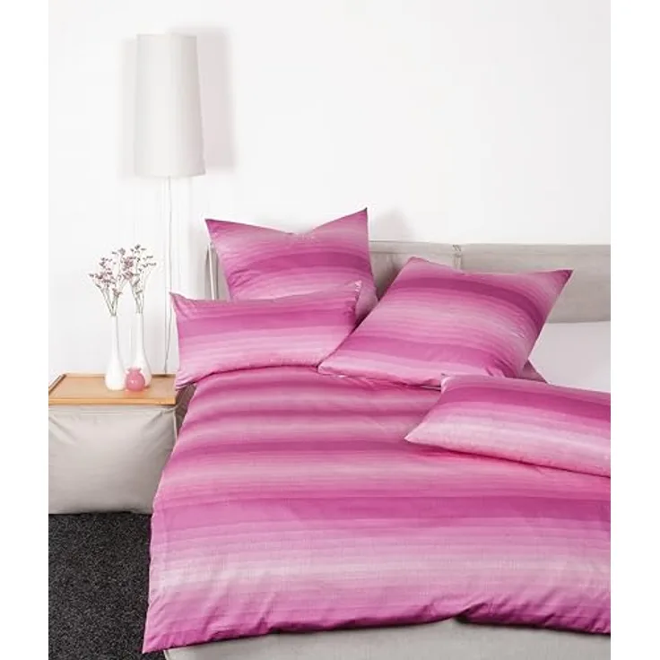 Janine Bettwäsche 135x200cm + 80x80cm Milano - Mako Satin - 100% Baumwolle - Viva Magenta