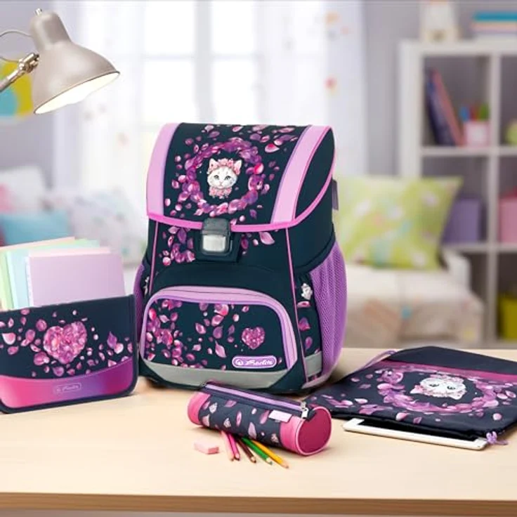 Herlitz Schulranzen Set Loop Plus 2026, 4-teiliges Mädchen Set in Dunkelrosa mit Schulranzen, Schüleretui, Schlampermäppchen und Sportbeutel – Bild 2