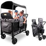 WONDERFOLD W4 4-Sitzer-Multifunktions-Quad-Kinderwagen, Grau mit abnehmbaren erhöhten Sitzen und verschiebbarem Verdeck
