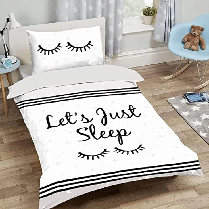 ESPiCO Bettgarnitur Sleep and Dream Sternentraum Streifen Sterne Text Renforcè, 100% Baumwolle, 135x200 cm, Grau – Bild 5