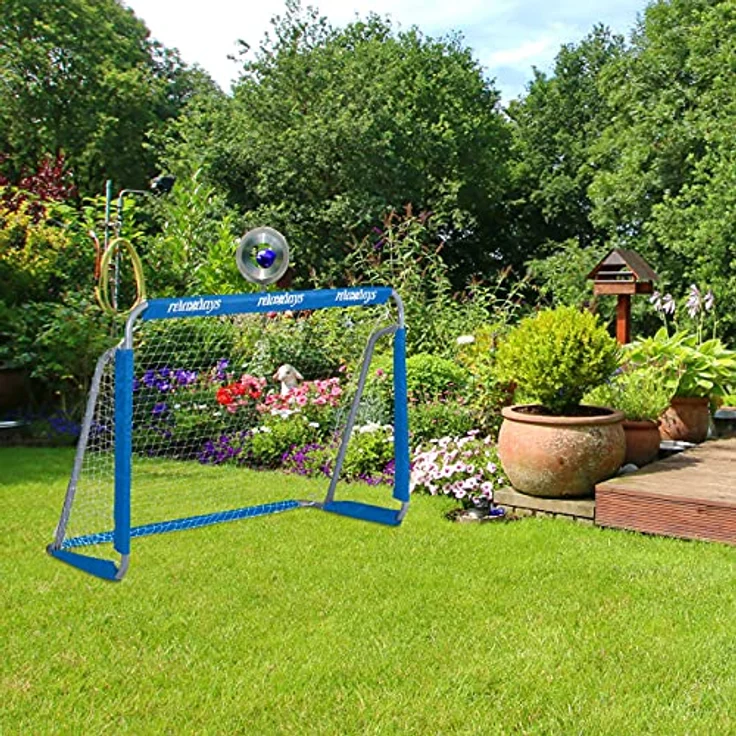Relaxdays Jungen Fußballtor Relaxdays Fu balltor für Garten Tor Kinder Erwachsene Metall mit Tornetz HBT 110 x 15, grau/blau, 1 St ck EU – Bild 2