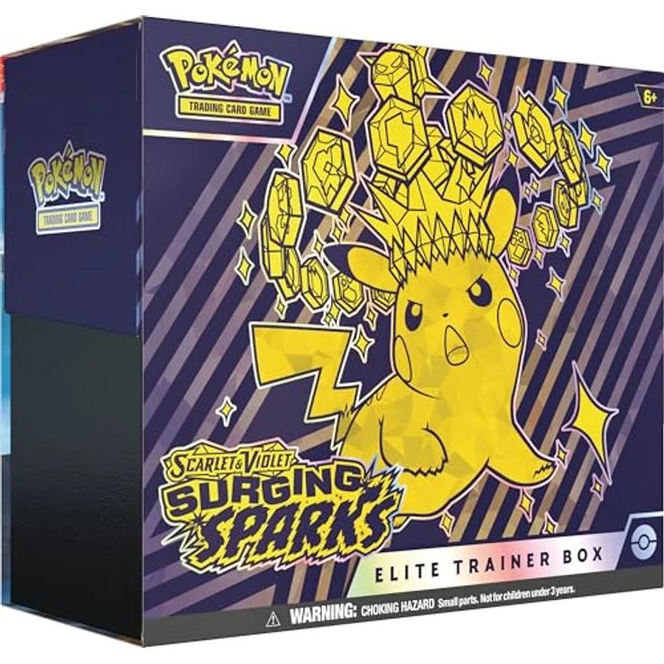 The Pokemon Company Pokemon Surging Sparks Elite Trainer Box, 9 Booster-Packs, 1 Full-Art Premium-Promo-Karte, 65 Kartenhüllen, 45 Energiekarten, Spielerleitfaden, Schadenszählerwürfel und Münzwurf-Marker – Bild 2
