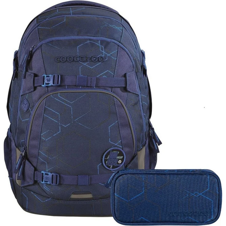 coocazoo Schulranzen Schulrucksack-Set MATE Blue Motion, ergonomisch, reflektierende Flächen, für Körpergröße 135 - 180 cm, 30 l, 2-teilig (Rucksack, Mäppchen) – Bild 1