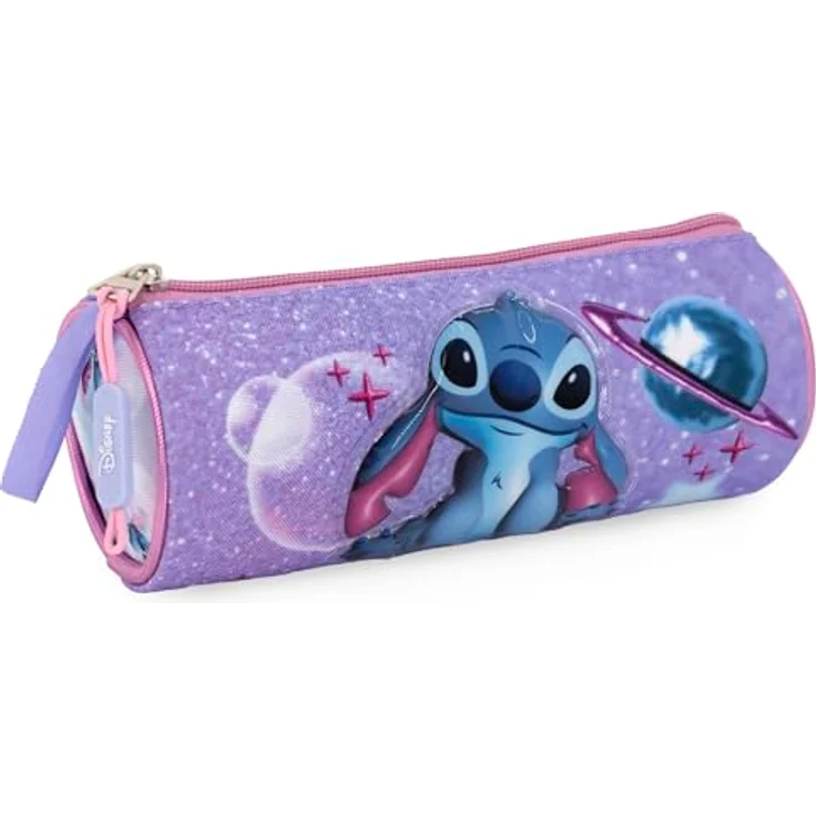 Clondo Schlampermäppchen für Stitch Fan, rundes Federmäppchen aus 600D Polyester mit praktischem Reißverschluss, 21x8 cm – Bild 1