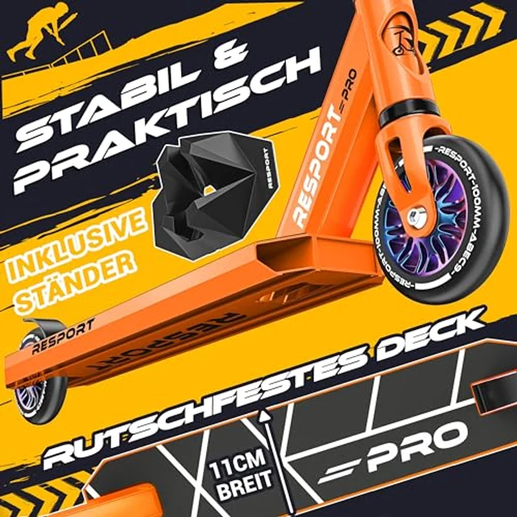 RE:SPORT REVO PRO Stunt Scooter, Profi Stuntroller mit 110mm PU Rädern, ABEC 9 Kugellager, Y-Bar, inkl. Ständer, für Kinder & Erwachsene – Bild 3