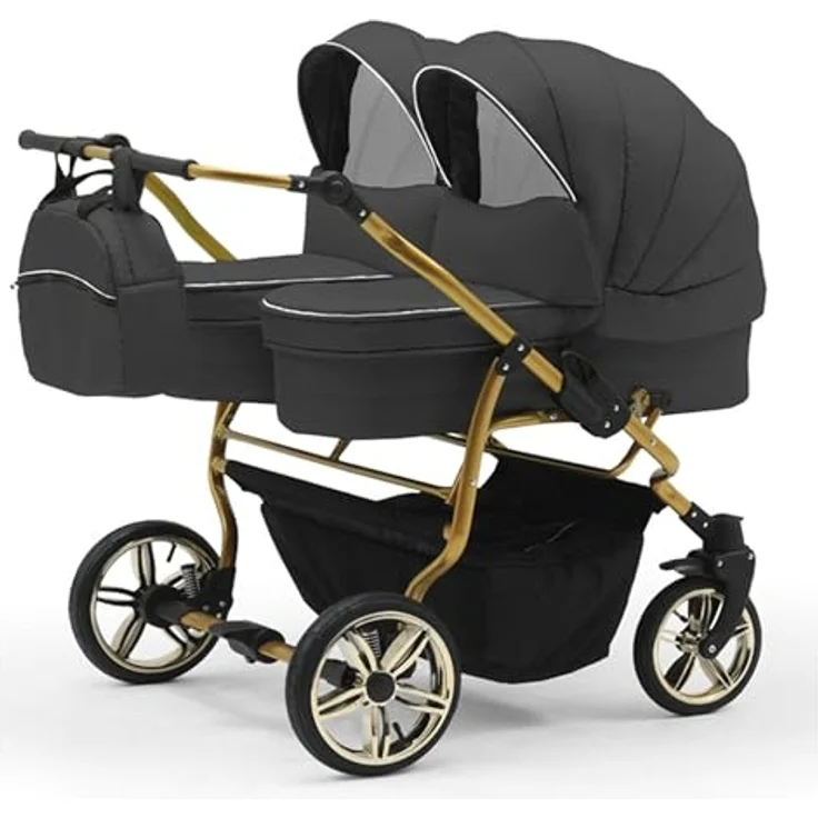 Elcar Zwillingskinderwagen 5 in 1 Duet Lux Goldedition inkl. Autositze und Iso Bases - 14 Teile - in 20 Farben – Bild 2