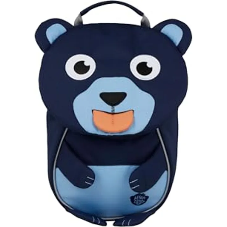 Affenzahn Kleiner Freund Kindergarten-Rucksack für 1-3 Jährige Ergonomisch Reflektierend Ziehzunge mit Namensschild Bär Dunkelblau