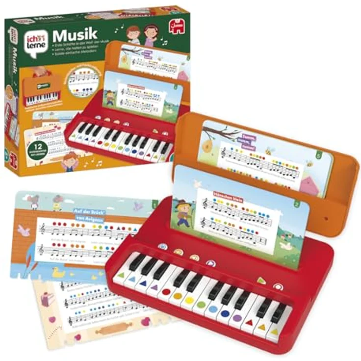 Jumbo 1110100389 Ich Lerne Musik Learning Toys, Mehrfarbig - Kinderklavier mit 12 erweiterbaren Partituren und selbstkorrigierendem System – Bild 5