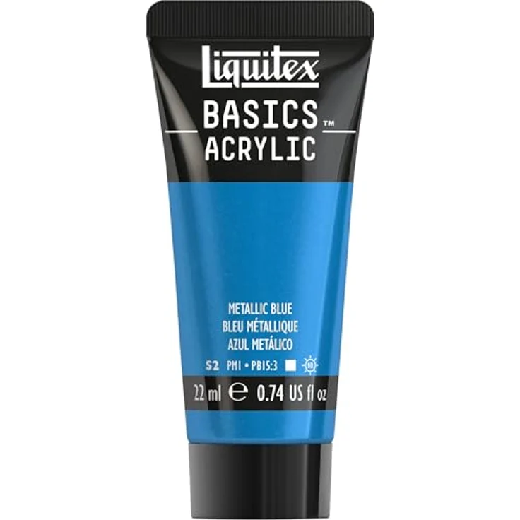 Liquitex Basics Acrylfarbe 1058341, Metallic Blau, 22 ml Tube, lichtecht, mittlere Viskosität, seidenglänzend, monopigmentiert, Archivqualität – Bild 1
