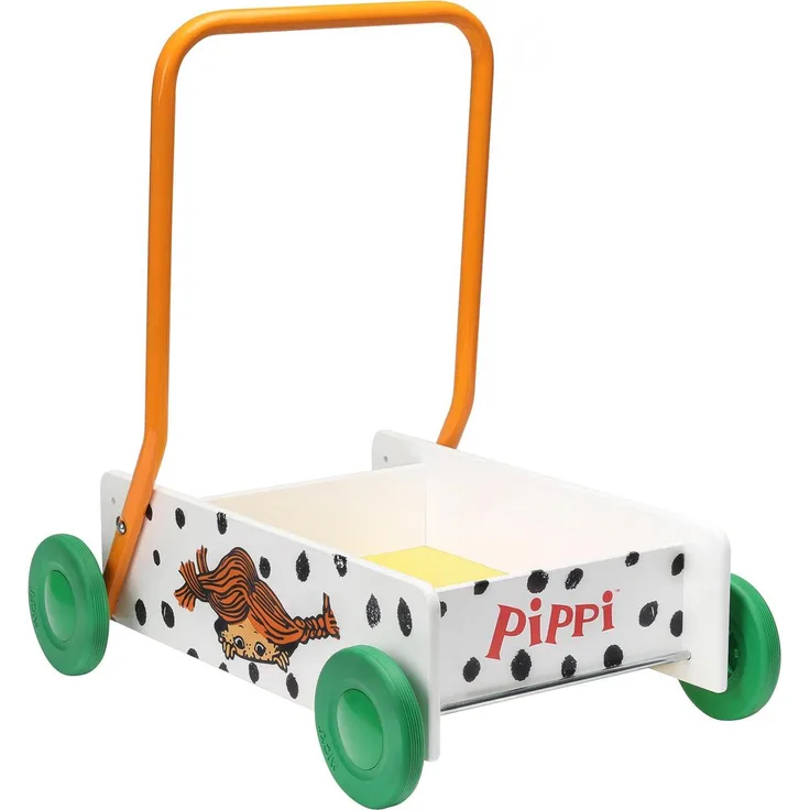 Pippi Lauflernwagen, Holz Lauflernhilfe mit verstellbarem Griff und bremsbaren Rädern, inspiriert von Pippi Langstrumpf