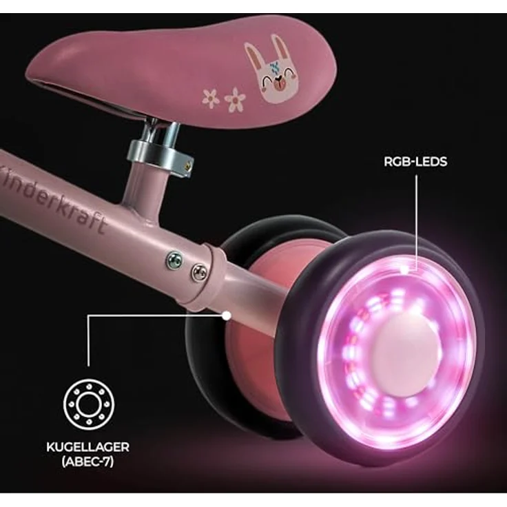 Kinderkraft Cutie Flash Laufrad, Lernlaufrad mit LED-Lichtern, sichere Konstruktion, verstellbarer Sitz für Kinder ab 1 Jahr, Rosa – Bild 3