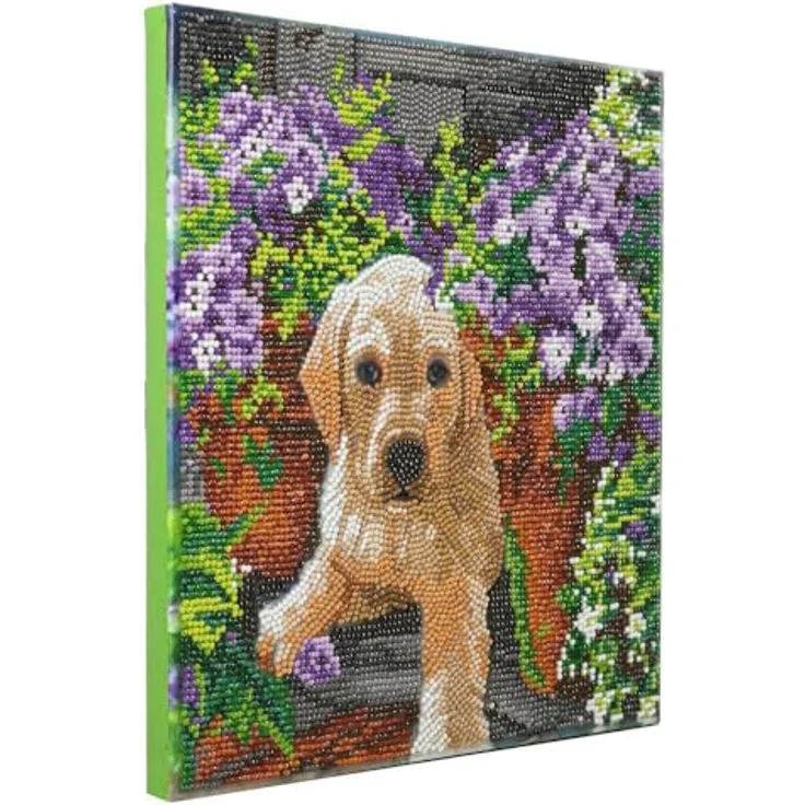 CRYSTAL ART Gerahmtes Set Blumenwelpe, 30 x 30 cm, Diamant-Malerei für Kinder ab 8 Jahren, selbstklebende Designvorlage – Bild 5