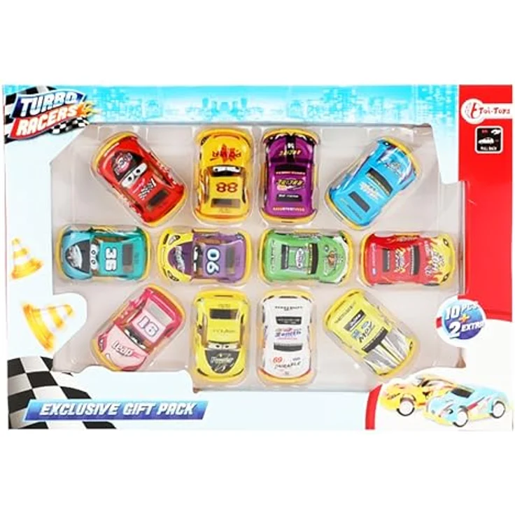 Toi-Toys Turbo Racers Mini RENNAUTO Set, 12-tlg. Rallye Spielzeugautos mit Rückziehmotor, bunt – Bild 2
