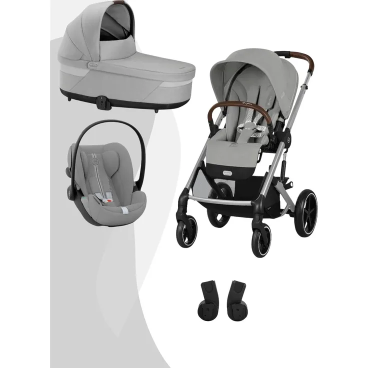 Cybex Balios S Lux Kinderwagen Travel-System Ease Plus S, 3-in-1 Reisesystem mit Babywanne und Cloud G+ Babyschale, Stone Grey