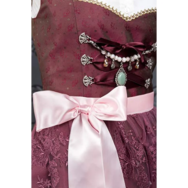 Edelnice Dirndl Stella, Dirndlkleid aus satt dunkelrotem Brokatstoff mit romantischen Streublumen und Schmetterlingen – Bild 8