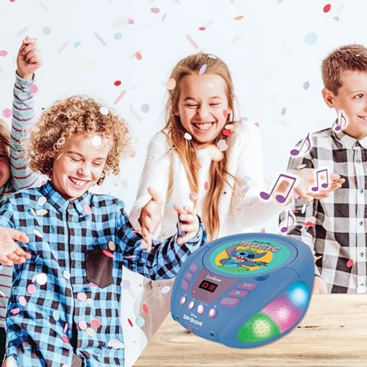 Lexibook Disney Stitch RCD109D, tragbarer Bluetooth CD-Player mit mehrfarbigen Lichteffekten, Mikrofonanschluss und Aux-Eingang, blau – Bild 5