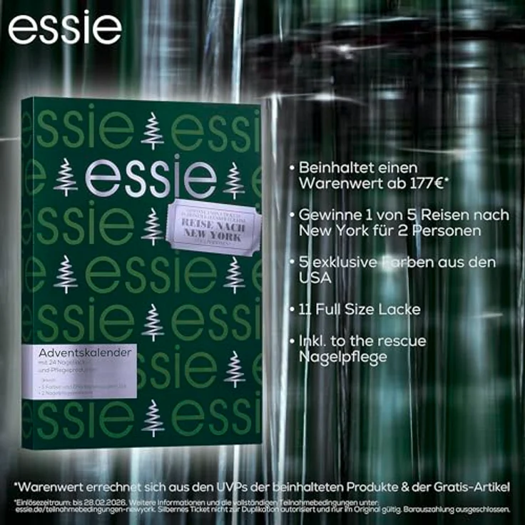 essie Adventskalender Essie Nagellack Adventskalender 2025, 24-tlg. mit Gel, Klassik und Expressie Farben, inkl. Pflegeprodukten und Gewinnspiel – Bild 3