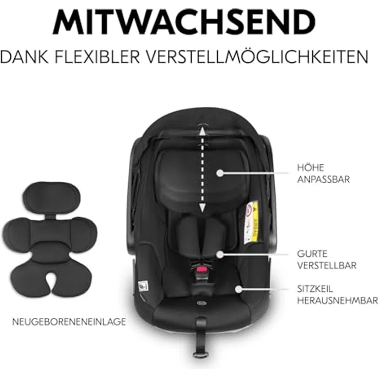 Hauck Babyschale Drive N Care Black, Mitwachsende Babyschale ab Geburt, bis 13 kg – Bild 4
