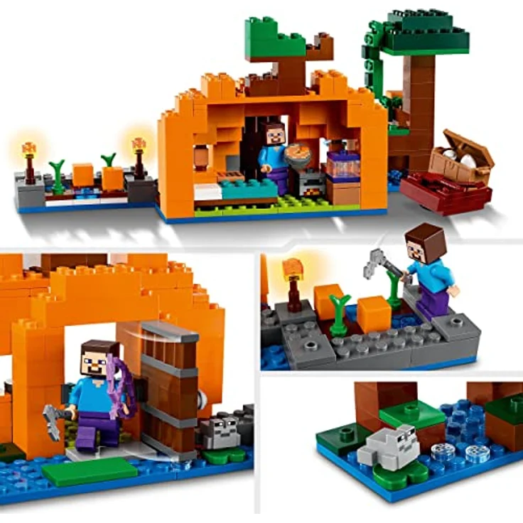 LEGO 21248 Minecraft Die Kürbisfarm Set, baubares Spielzeug-Haus mit Frosch, Boot, Schatztruhe sowie Steve- und Hexen-Figuren, Sumpfbiom-Actionspielzeug, Geschenk für Kinder, Jungen, Mädchen – Bild 3