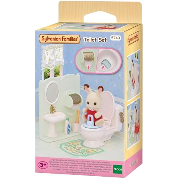 Sylvanian Families 5740 Toiletten-Set, Puppenhaus Möbel mit Toilette und Spülfunktion, inkl. Waschbecken und Babysitz – Bild 1