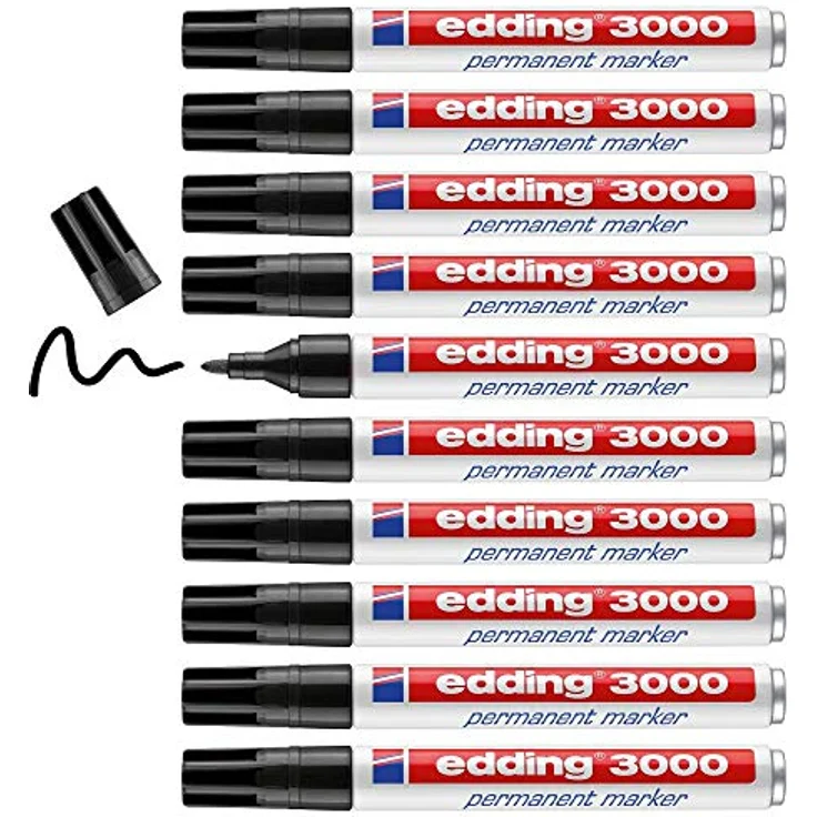 edding 3000 Permanentmarker - schwarz - 10 Stifte - Rund-Spitze 1,5-3 mm - schnell trocknender Permanent Marker - wasserfest, wischfest - für Karton, Kunststoff, Holz, Metall - Universalmarker - Preisvergleich – Bild 1