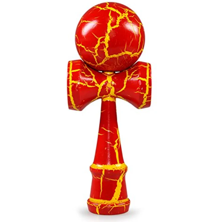 Ganzoo Kendama, Original Japanisches Traditionelles Holz-Sportgerät aus Buchen-Holz mit Kugel, Schnur und Fangteller, Geschicklichkeitsspiel in Rot-Gelb – Bild 1