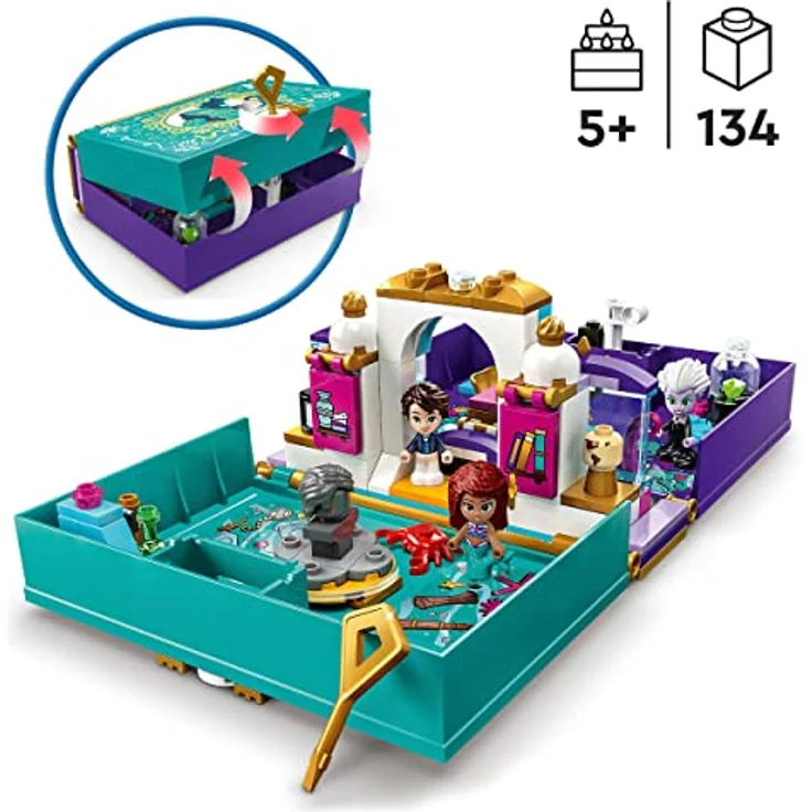 LEGO 43213 Disney Prinzessin Die kleine Meerjungfrau Märchenbuch Spielzeug zum Bauen für Kinder, Mädchen und Jungen ab 5 Jahren mit Arielle und Prinz Erik Mikro-Puppen, 2023 Film – Bild 2