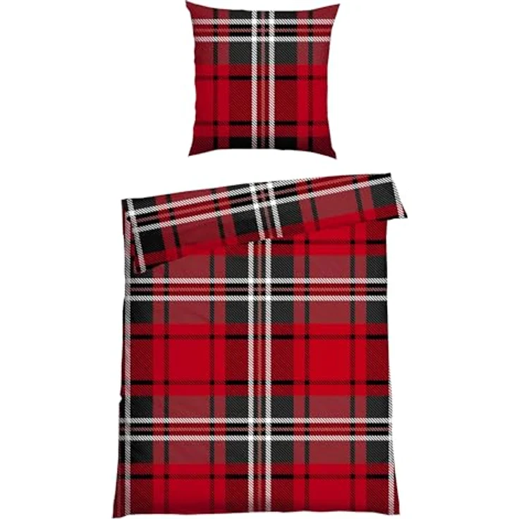 Schiesser Bettwäscheset Borro | Feinbiber | 100% Baumwolle aus nachhaltiger Produktion | 155x220cm + 80x80cm | Rot – Bild 4