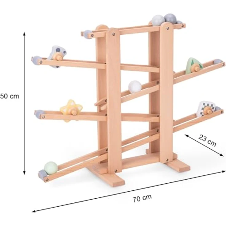 mamabrum, Große Holzkugelbahn - Rutsche mit Drehelementen, Holzkugeln, 4 Drehelementen, Holzbahn – Bild 3