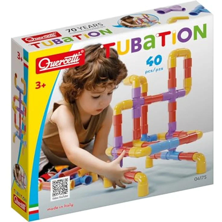 Quercetti Tubation, Bauspiel mit farbigen Schläuchen in 4 Farben, fördert Kreativität und Raumkoordination, 100% Made in Italy – Bild 1