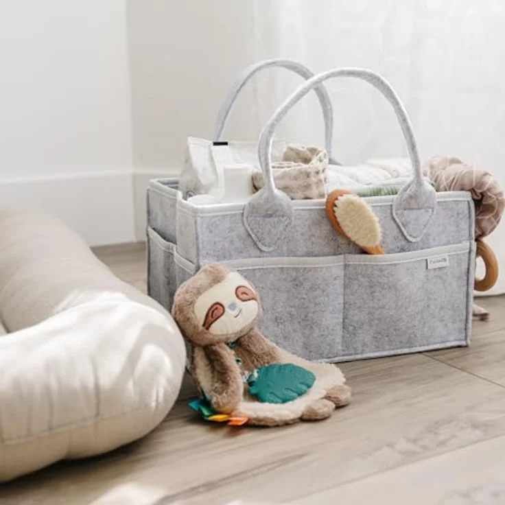 PUTSKA Windelkorb Organizer, Aufbewahrungskorb mit 6 Taschen und 3 Fächern für Neugeborenen-Essentials, grau, Standardgröße – Bild 5