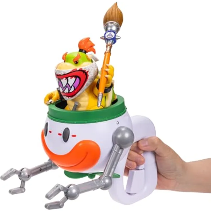 Nintendo Super Mario Galaxy Movie – 13 cm Bowser Jr.-Figur mit Clownauto, 17 Bewegungspunkten, Pinsel und Wasser-Enthüllungsaufklebern