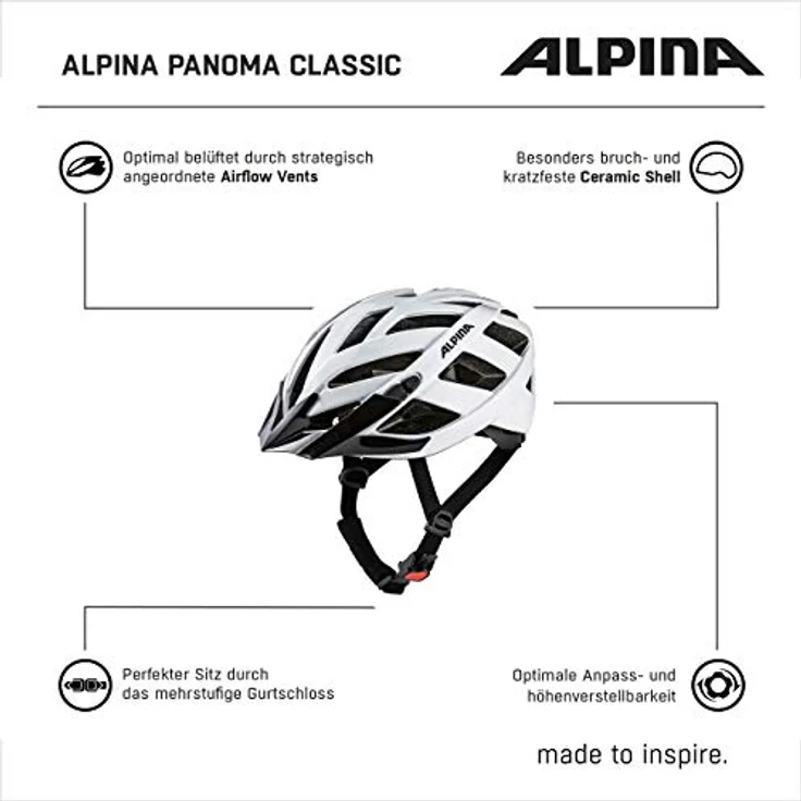 Alpina Panoma Classic White, Größe 52 - 57 cm - Fahrradhelm, Farbe Weiß – Bild 6